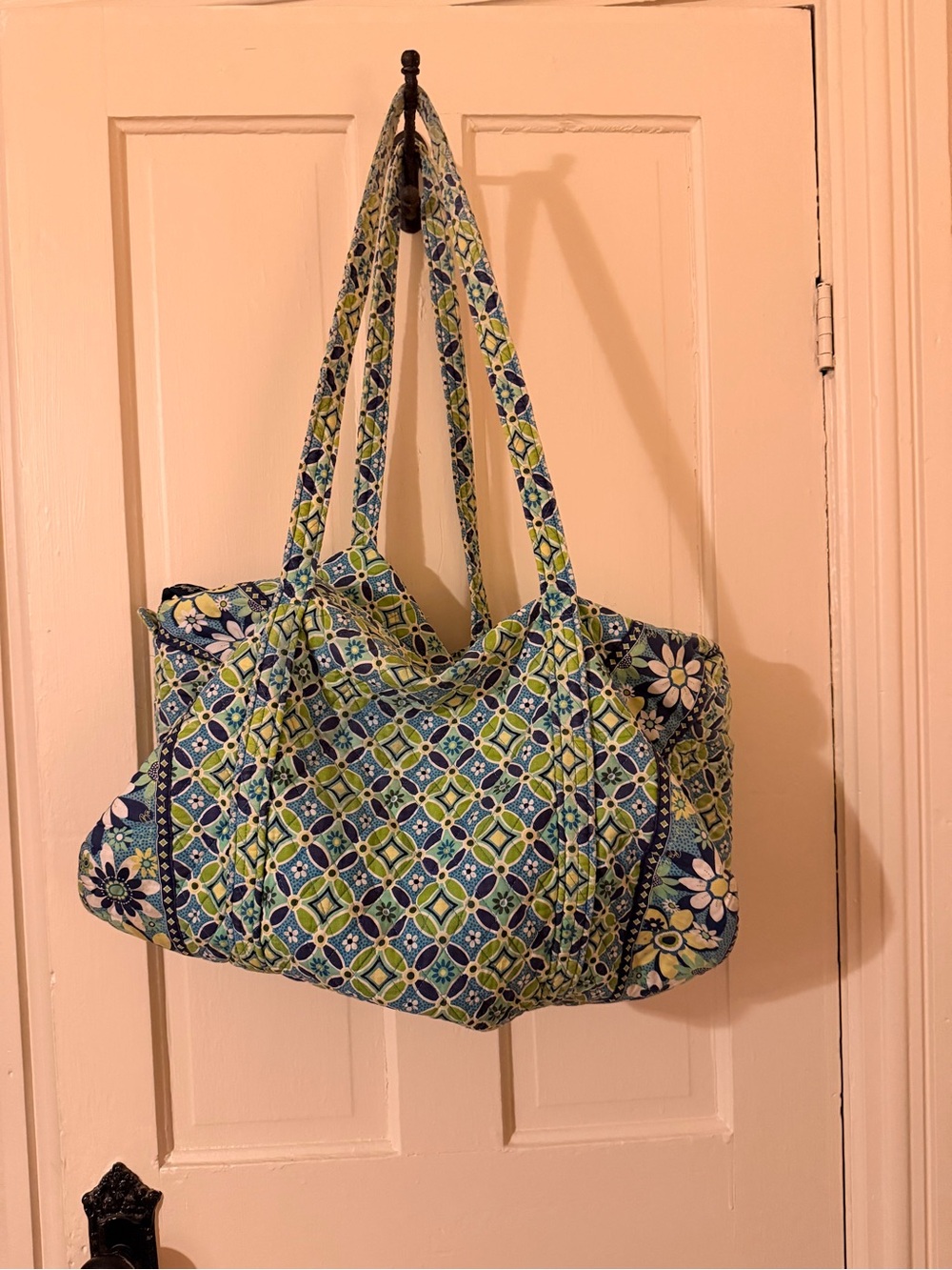 Vera Bradley Navy, Lime & Teal Quilted Floral Duffel Bag